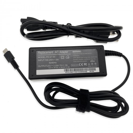 65W USB-C Type-C Charger for Lenovo Thinkpad X280 X380, Power Adapter with Power Cord