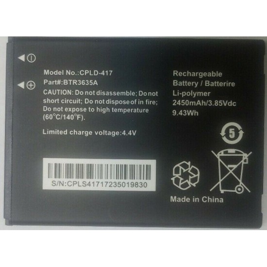 Replacement Battery For CoolPad Defiant BTR3635A CPLD-417 2450mAh