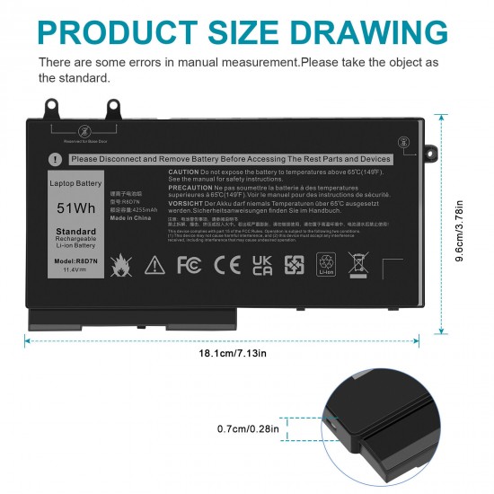 51Wh 11.4V Laptop Battery for Dell Precision 3000 3540 N021P3540EMEA N020P3540CEE N019P3540EMEA J51J3 J47P1 J0MPP GJX3X G98J2 G42MY FWJ37 FGYHF F4J4V DX1VD AWM3540 9VGTH 9KRVM 9GH98 9G6HD 9FRHJ 98XY8