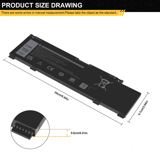 51Wh 11.4V Laptop Battery for Dell G5 5500 5500-9621 5500-9614 5500-9607 5500-7288 5500-6827 5500-6803_12 5500-4830 5500-4762 5500-4755 5500-3337 5500-3320 5500-0276 5500-0269 5500-0252 04H2P