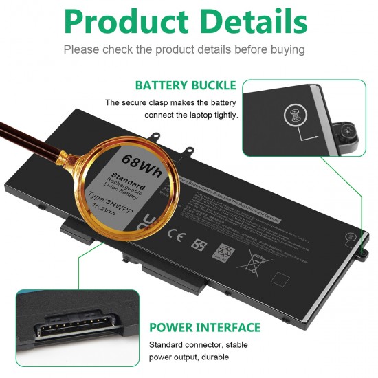 68Wh 15.2V Laptop Battery for Dell Inspiron 7000 7506 2in1 N27506EMZRH N27506EMZQH N27506EJTXH