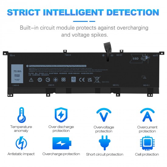 75Wh 11.4V Laptop Battery for Dell Xps 15 9575 X29575DMURSRT X29575CYQKJG X29575CYQJJG X29575CXSGJG X29575CXSFJG X29575CVSFJG WGP3Y W3TV3 W34PX VVJFX SMX15W10P1C417P SMB510403AU SMB510402AU