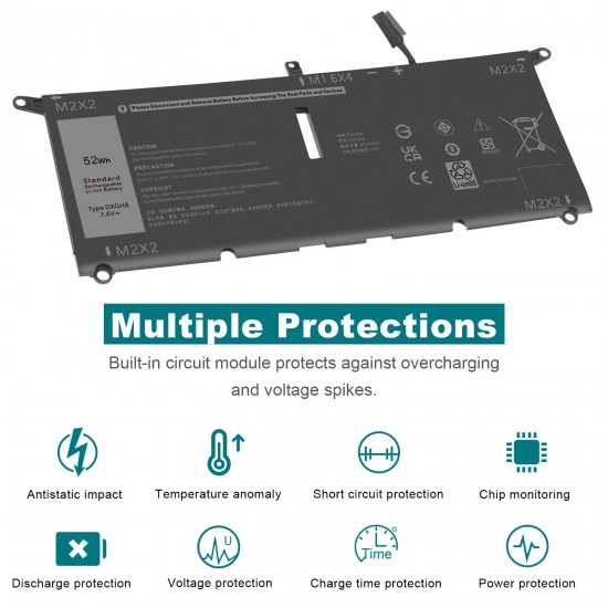 52Wh 7.6V Laptop Battery for Dell Xps 13 9380 XPS9380-7977SLV-PUS XPS9380-7660SLV-PUS XPS9380-7271WHT-PUS XPS9380-5953SLV XPS-9380-00005-PLS XPS-9380-00004-PLS XPS-9380-00003-PLS XPS-9380-00001-SIL