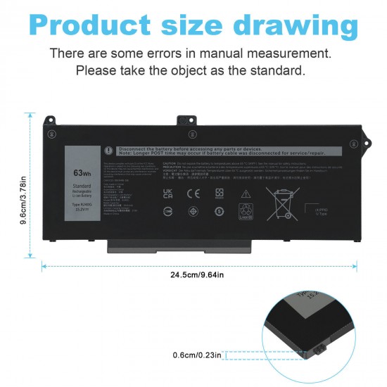 63Wh 15.2V Laptop Battery for Dell Latitude 5000 5520 S028L552015NL S028L552015DEAT S018L552015UKIE S017L552015UKIE S017L552015NDCS S015L552015ES S013L552015UKIE S011L552015NL S011L552015ES