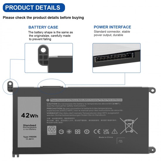 42Wh 11.4V Laptop Battery for Dell Vostro 5000 5590 N5108PVN5590EMEA01R N5108PVN5590EMEA01HR N5108PVN5590EMEA01H N5108PVN5590EMEA01_2005B N5108PVN5590EMEA01 N5108PVN5590BTPPL01_2005